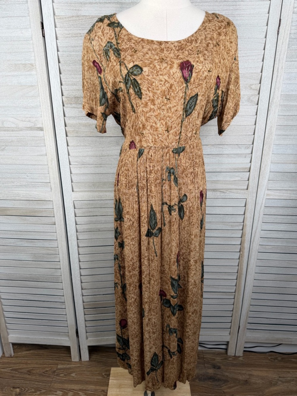JANE ASHLEY Vintage 90's Beaded Floral Maxi Dress Brown/Multi Floral-Small